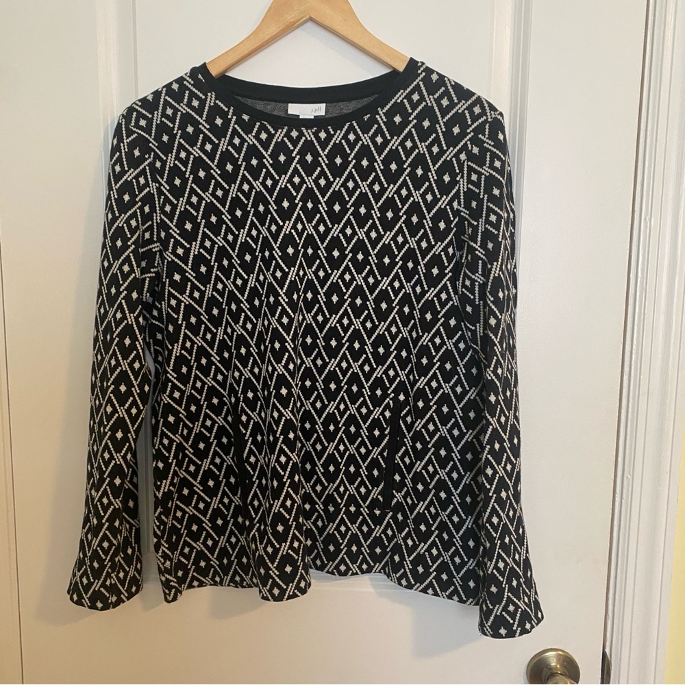 J. Jill Black and White Diamond Pattern Long Sleeve Top medium